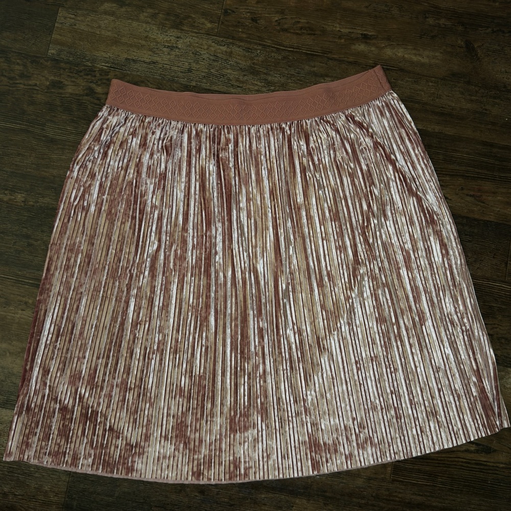 Ava & Viv Plus Size 2X Blush Pink Crush Velvet Pleated Midi Skirt